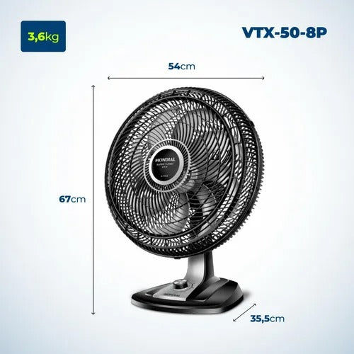 Ventilador De Mesa Mondial Vtx-50-8p Turbo 40cm 140w Loi Ventilador De Mesa Mondial Vtx-50-8p Turbo 40cm 140w Loi